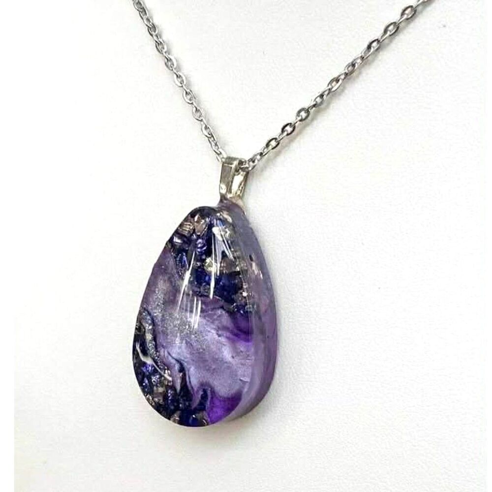 Handmade Resin 3D Purple Resin Teardrop Necklace - Picture 5 of 6